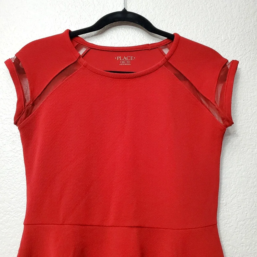 The Children's Place◇Girl's Red Fit & Flare Dress‎ With Mesh Details◇Size XXL 16